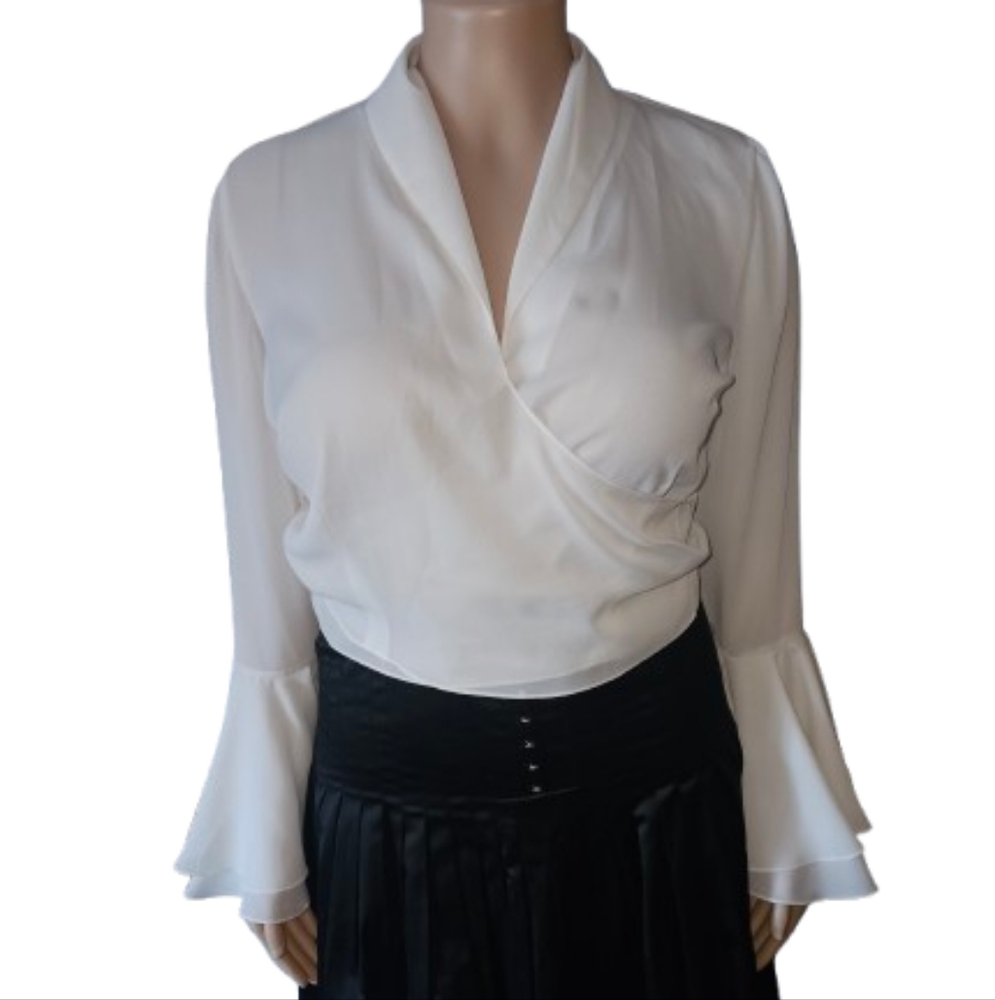 Vintage Barbara Bates White Sheer Wrap Blouse One Size